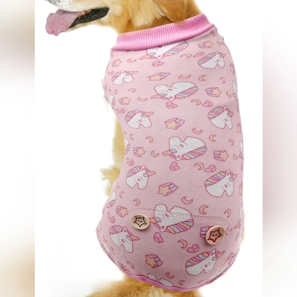 Kyeese Soft Velvet Dog Pajamas Pink with Unicorns Size XL